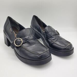 Mudd Chunky Block 90s Y2K Heeled Buckle Loafer Shoe Slip On Black Women Size 9.5